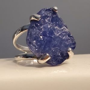 ROUGH-CUT GEMSTONE SS RING, SZ 7